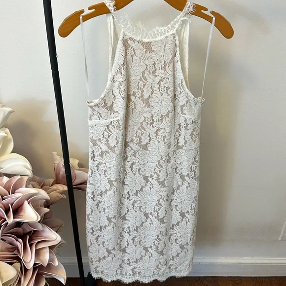 white lace mini dress strapless Tressa White Beaded Mesh Strapless Mini Wedding Dress main image 0